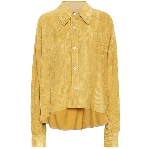 Isabel Marant Fanao Yellow Gold Corduroy Velvet Long Sleeve Button Up Shirt Top - Picture 1 of 9